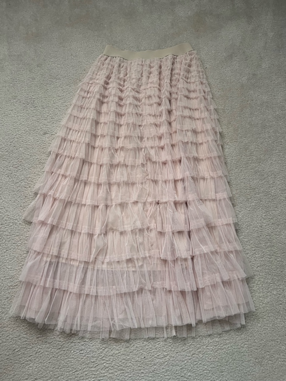 Pleated Tiered Tulle Midi Skirt - Light Pink